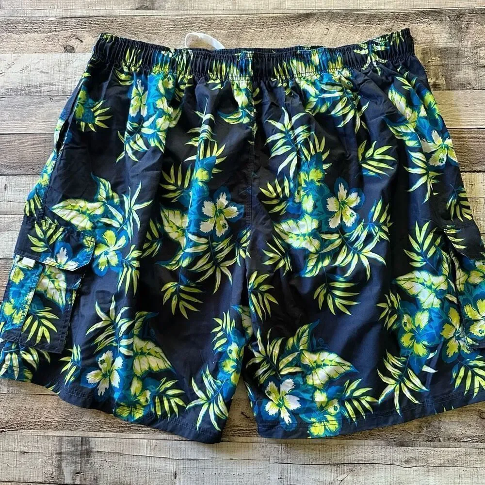 Kanu Surf Men's Monaco Floral Hawaiian Vacation Beach Pool Swim Trunks | 5XL